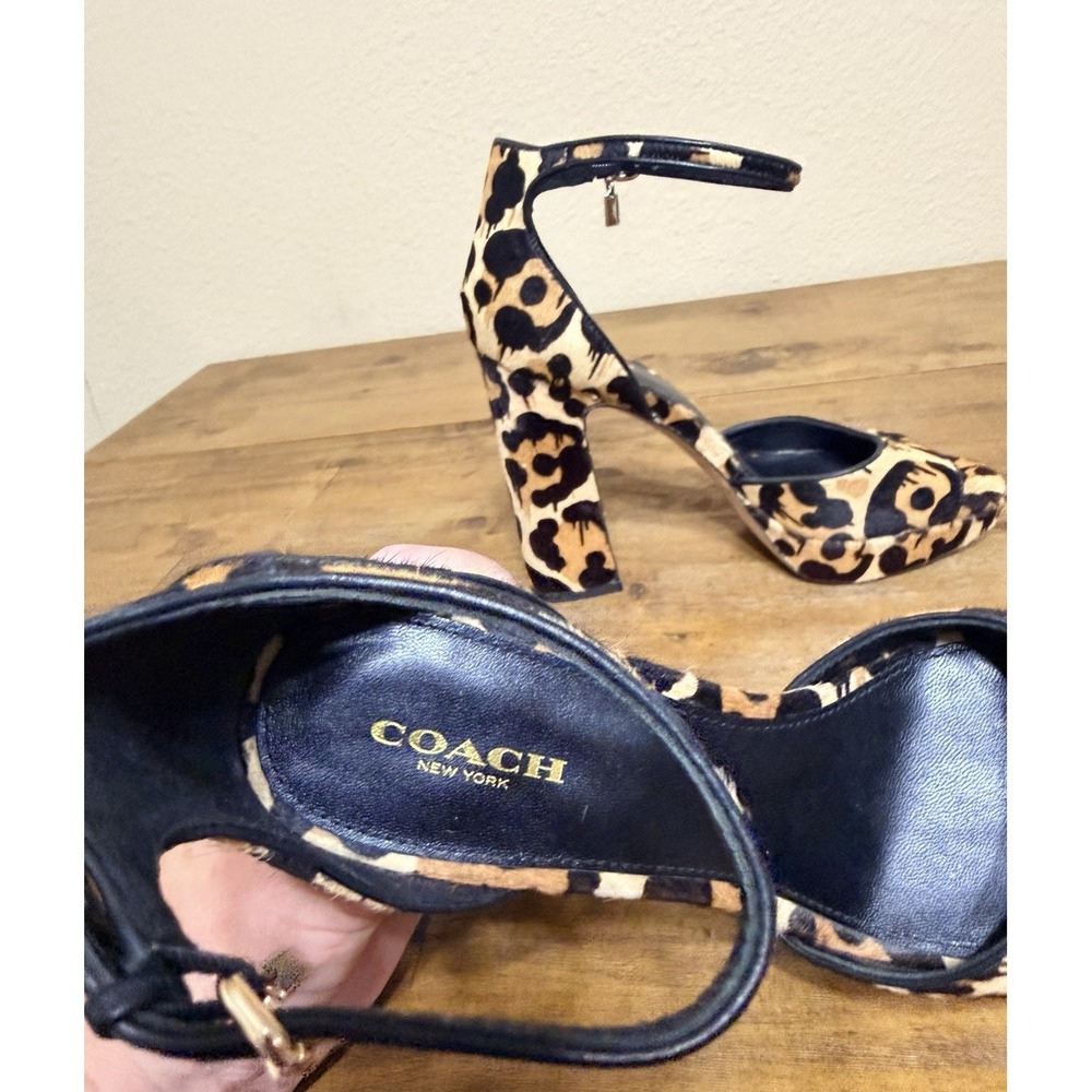 Coach Leopard Print Calf Hair Platform Block Heel Sandals Mob Wife Womens 8 - Picture 7 of 9